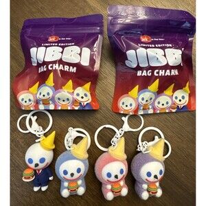 Jack In The Box Jibbi Bag Charm Limited Edition COMPLETE SET 4 & 2 Unopened Bags